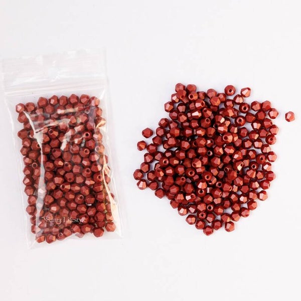 Glas - mat bordeaux glas bicone kralen 3,5x4mm | per 15 gram
