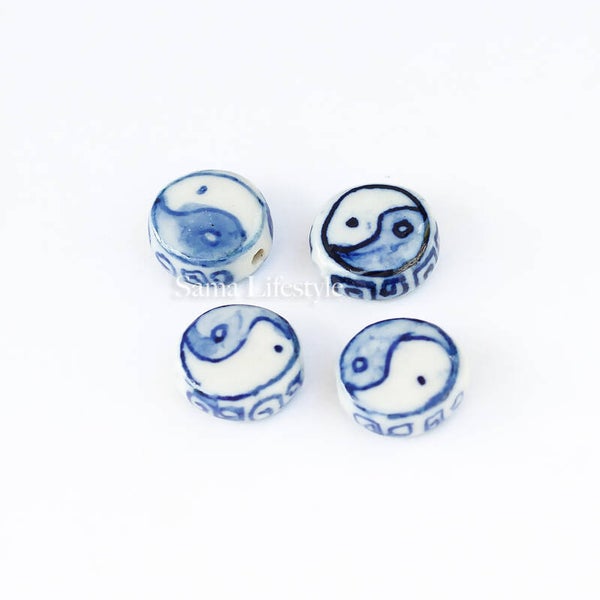 Delfs blauw - yang-yang kralen 10mm | per 4 stuks