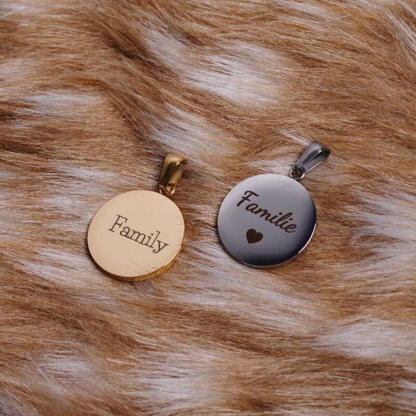 Gepersonaliseerde RVS ketting ronde munt 23,5mm | goud of zilver kleurig