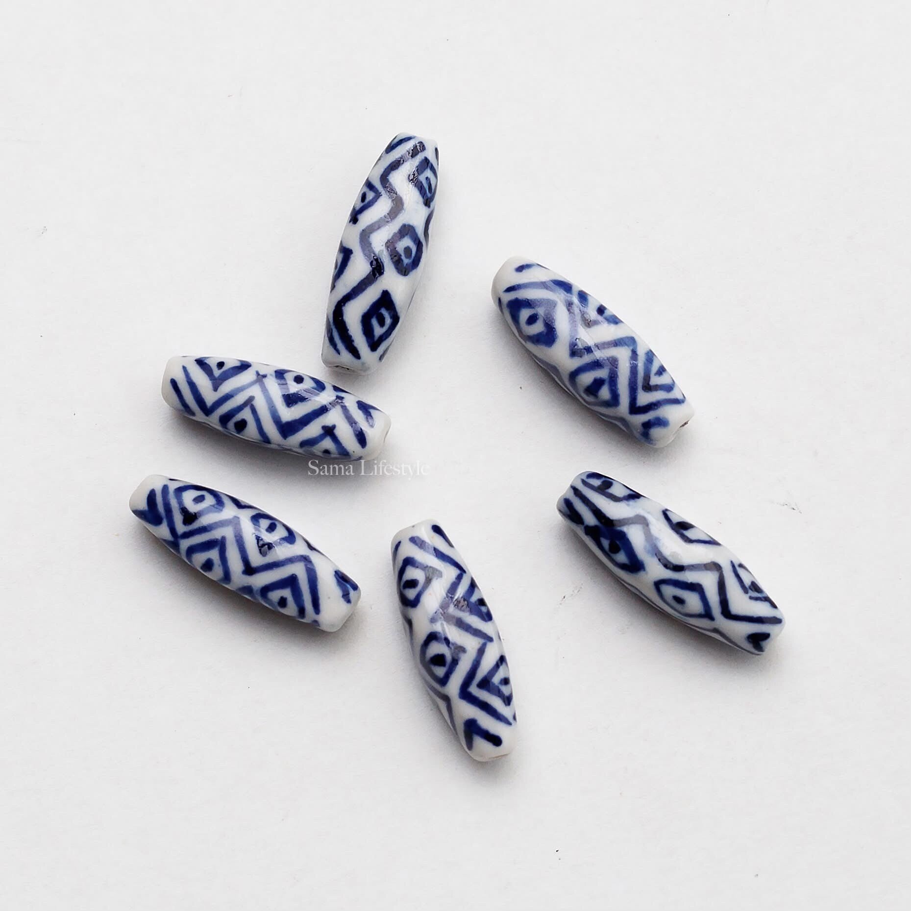 Delfs blauw - porceleinen kralen figuren | per 6 stuks