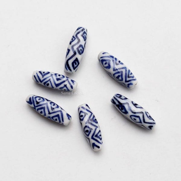 Delfs blauw - porceleinen kralen figuren | per 6 stuks
