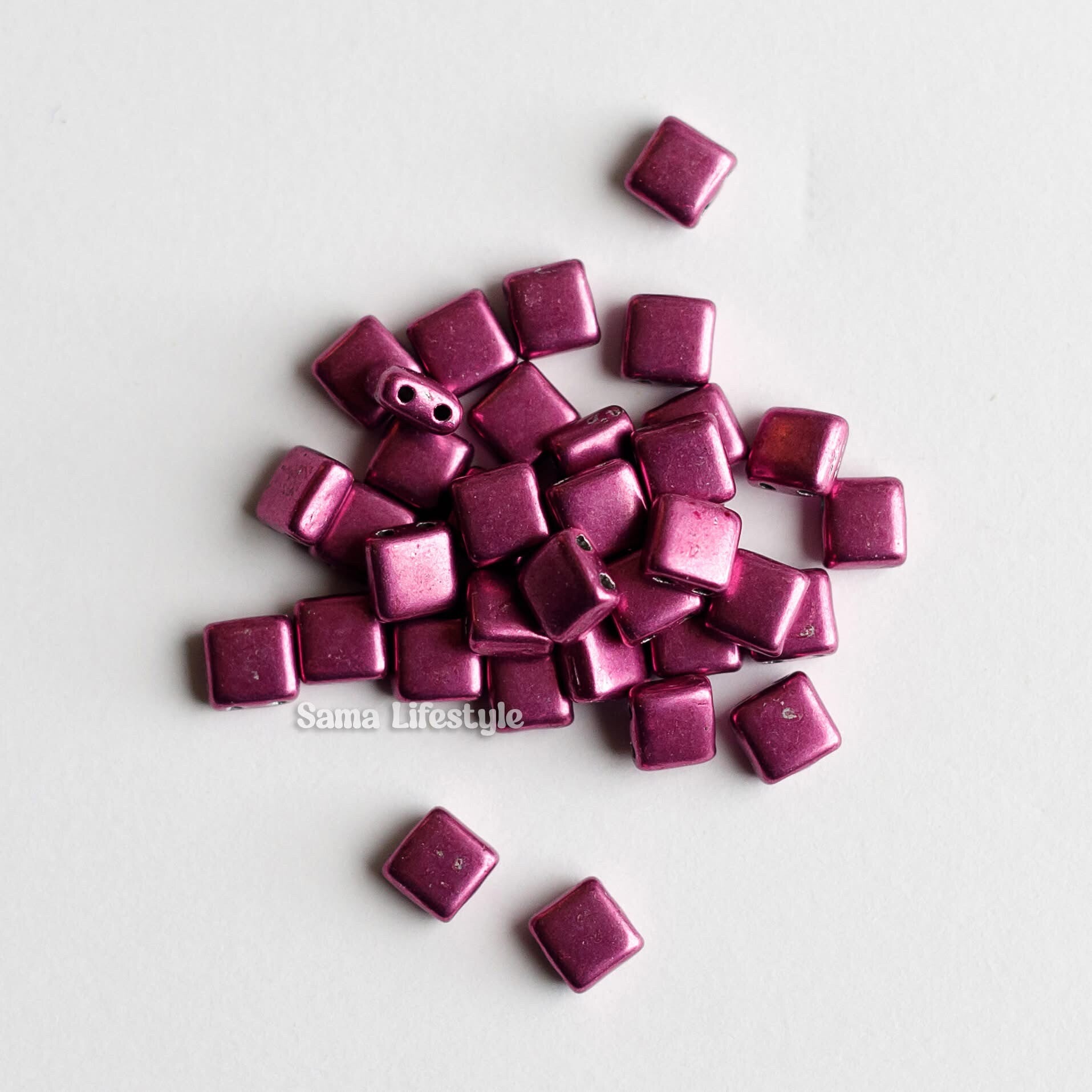 Czech tile beads - Sueded gold fuchsia | per 25 stuks
