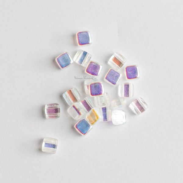Czech tile beads - Crystal ab | per 25 stuks