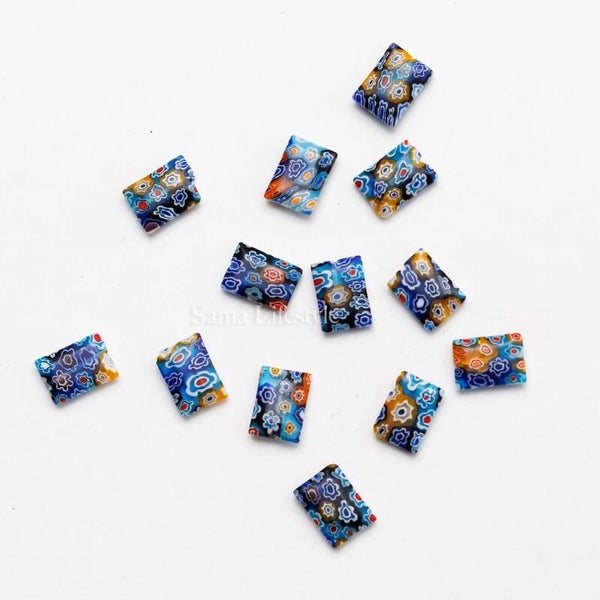 Millefiori - glas kralen rechthoek 13x10mm | 13 stuks