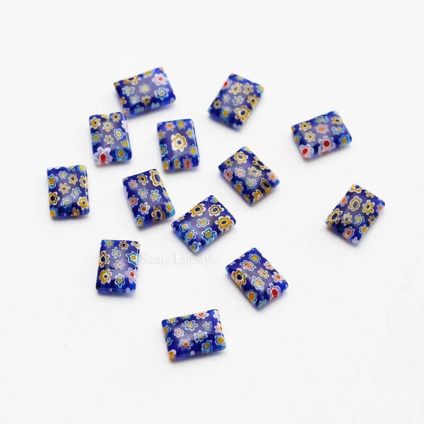 Millefiori - rechthoek glazen kralen blauw 13x10mm | per 13 stuks