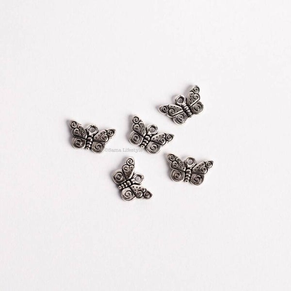 Bedel - zilver metalen vlinder bedels | 5 stuks