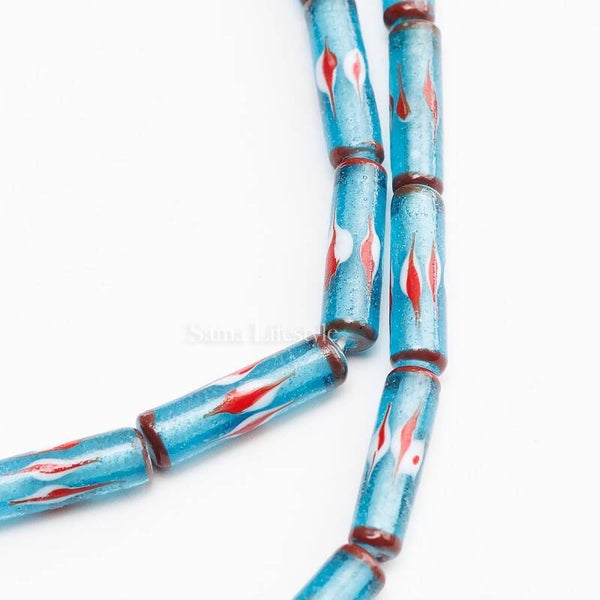 Glas streng - blauwe Indiase glas kralen streng | per streng