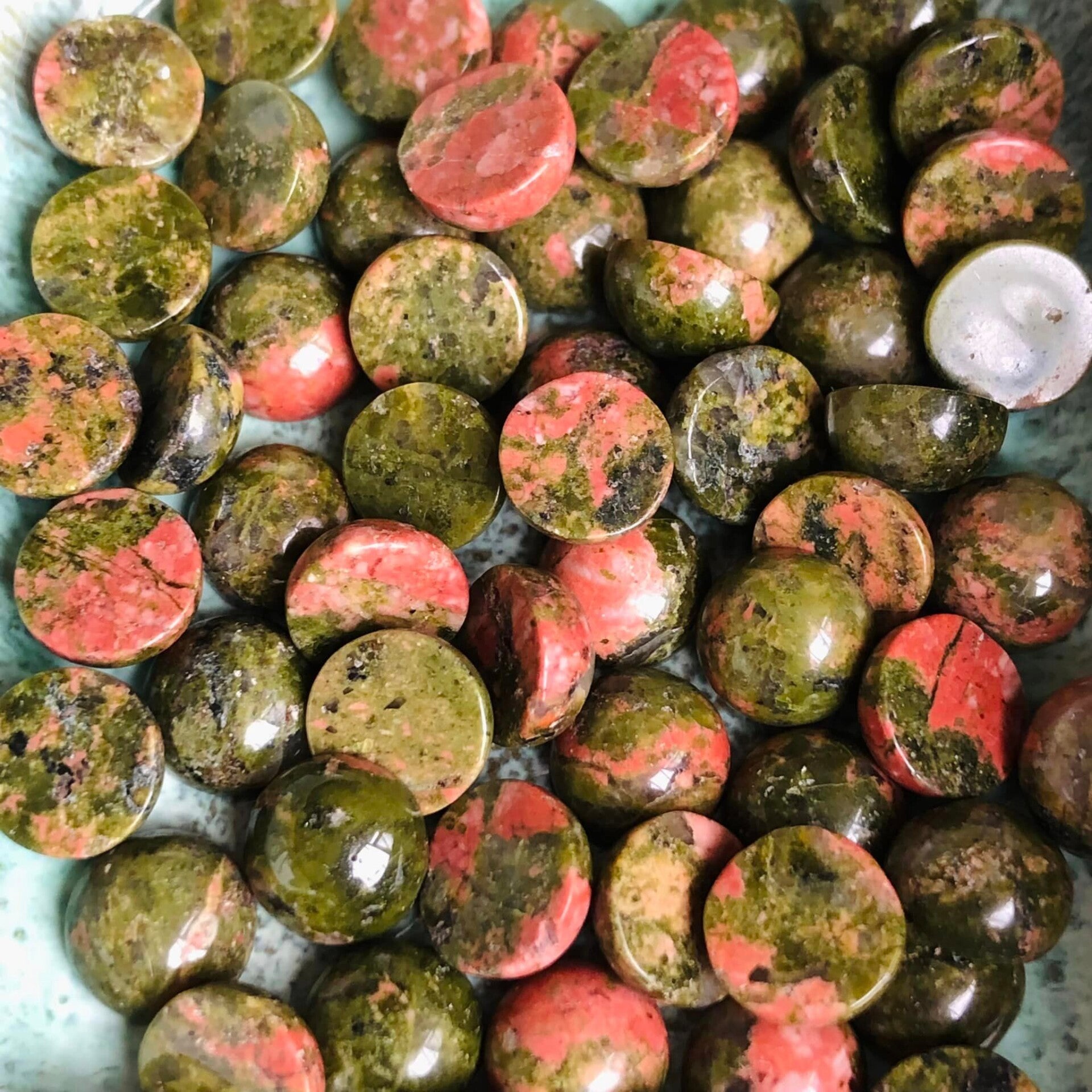 Cabochon - Natuursteen unakite 7mm | per stuk
