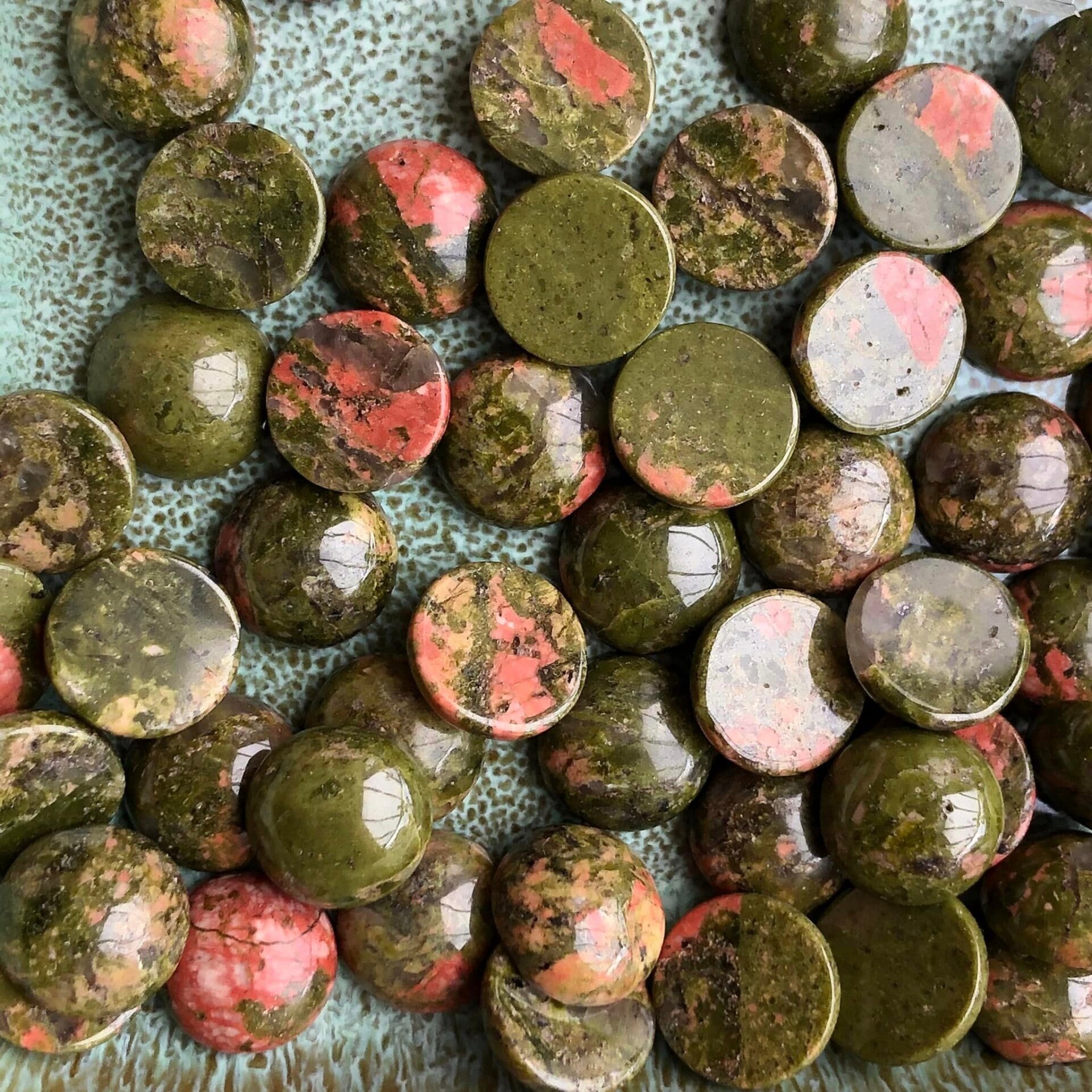 Cabochon - Natuursteen unakite 10mm | per stuk