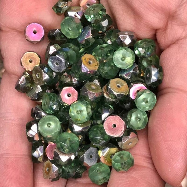 Tsjechisch glas - Groen AB disk facet kralen | per 25 stuks