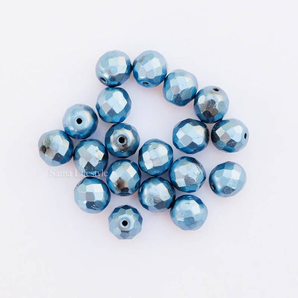 Tsjechisch glas - 10mm facet blauw | per 25 gram