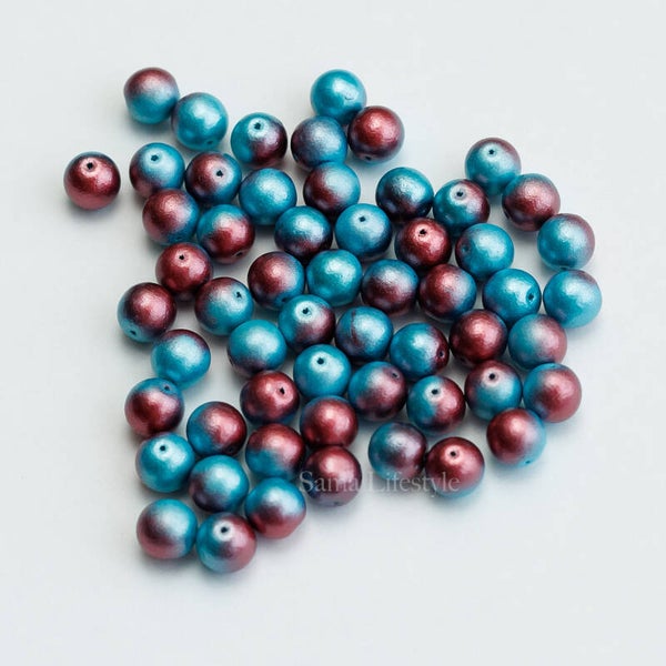 Tsjechisch glas - rond blauw/fuchsia 7mm | per 25 gram