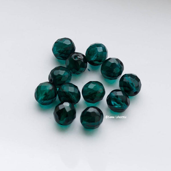 Tsjechisch glas - transp. groen 12mm facet | per 25 gram