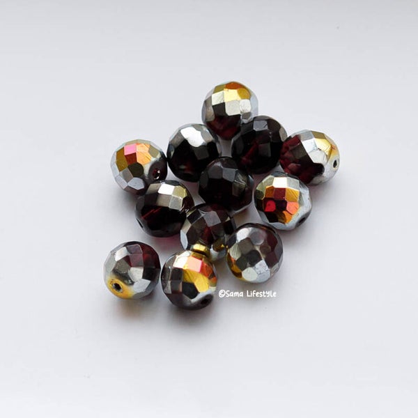 Tsjechisch glas - Transp. paars electroplated facet 12mm | per 25 gram