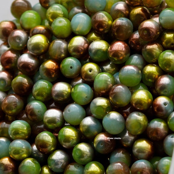 Tsjechisch glas - semi rond groen brons mint 10mm | per 25 gram