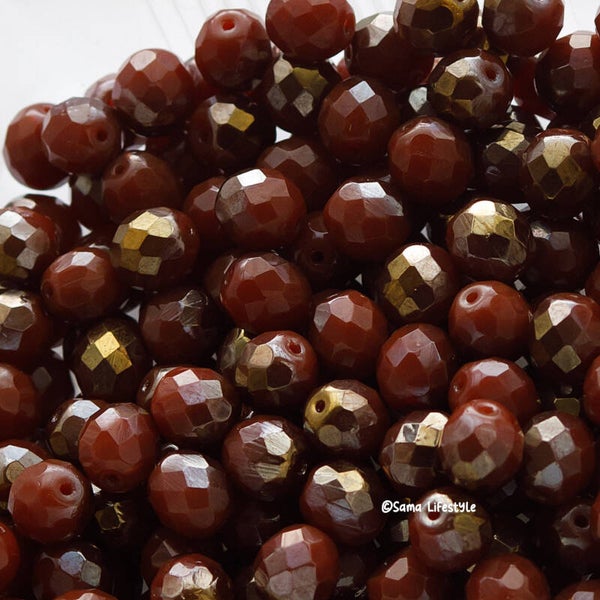 Tsjechisch glas - bruin met brons plating facet