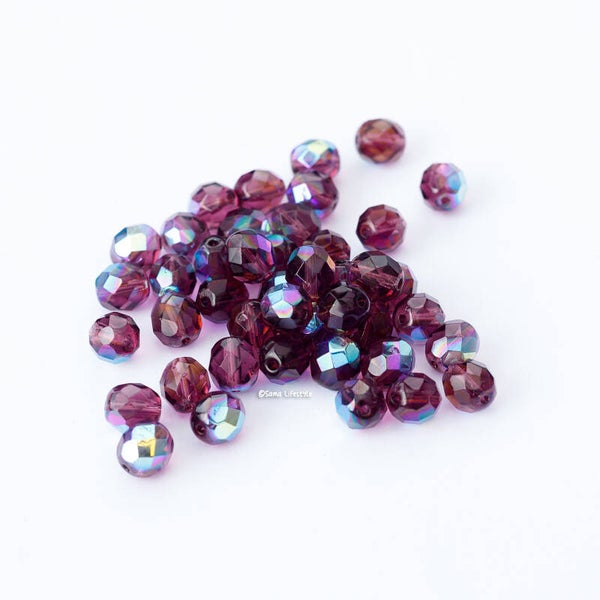 Tsjechisch glas - facet transp. paars electroplated 8mm | per 25 gram