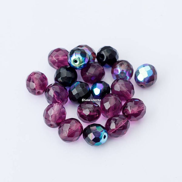 Tsjechisch glas - Transp paars & groen mix 8mm | per 25 gram