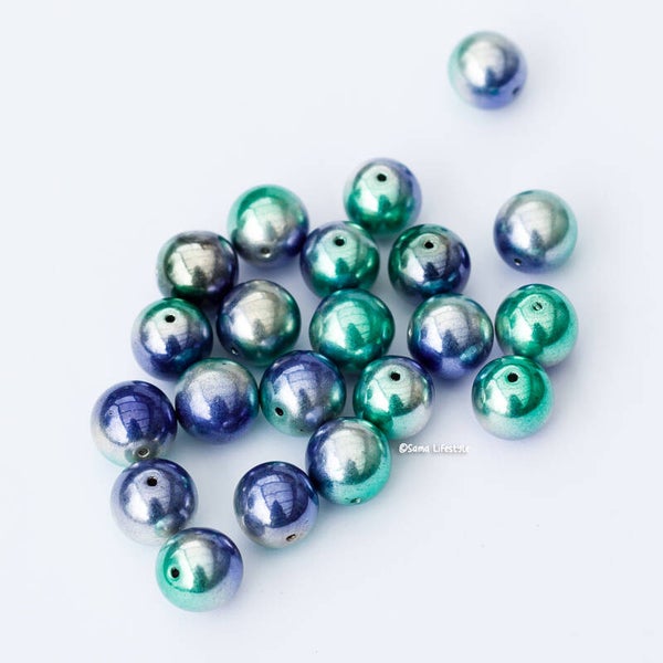 Tsjechisch glas - rond electro zilver blauw groen 10mm | per 25 gram