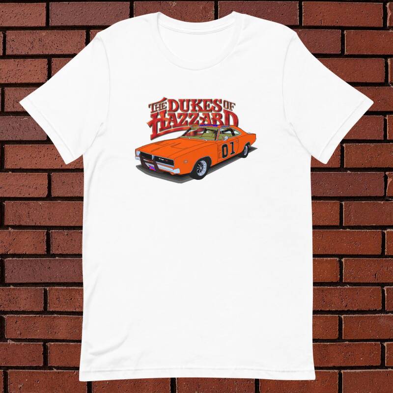 Camiseta blanca con dibujo"General Lee" Dodge Charger R/T Dukes of hazzard