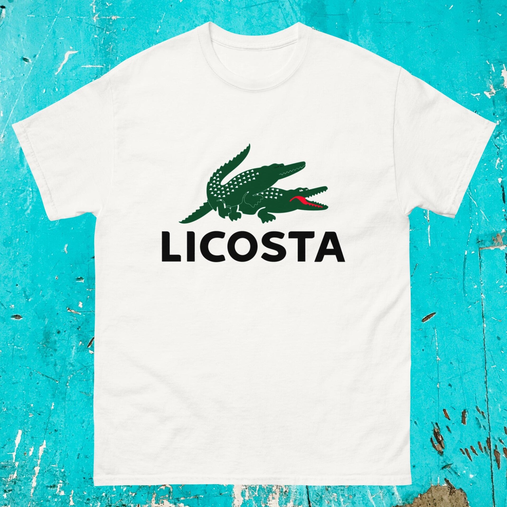 Camiseta blanca manga corta parodia logo lacoste