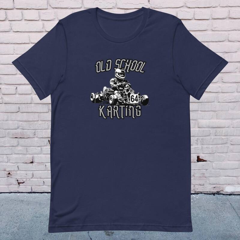Camiseta azul marino con imagen de kart antiguo "Old School Karting"