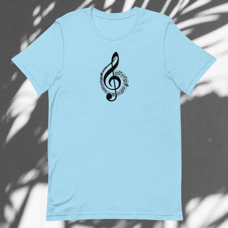 Camiseta clave de sol envuelta en un pentagrama espiral