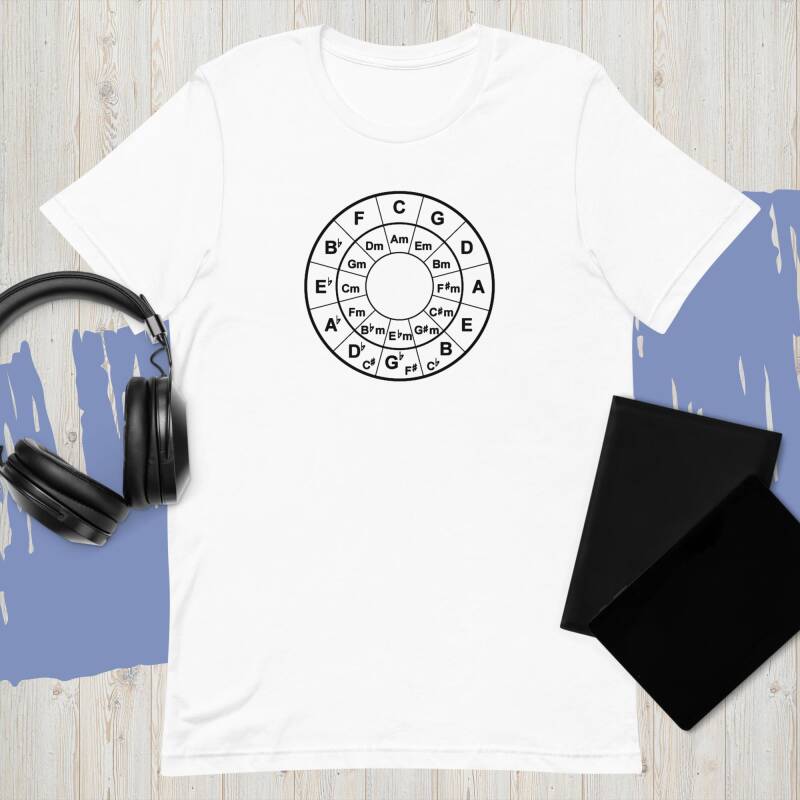 Camiseta círculo de quintas teoria musical rueda de kamelot sobre fondo blanco