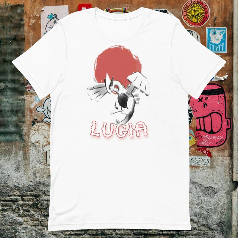 Camiseta con imagen de Lugia levantando el vuelo con el sol rojo japonés de fondo