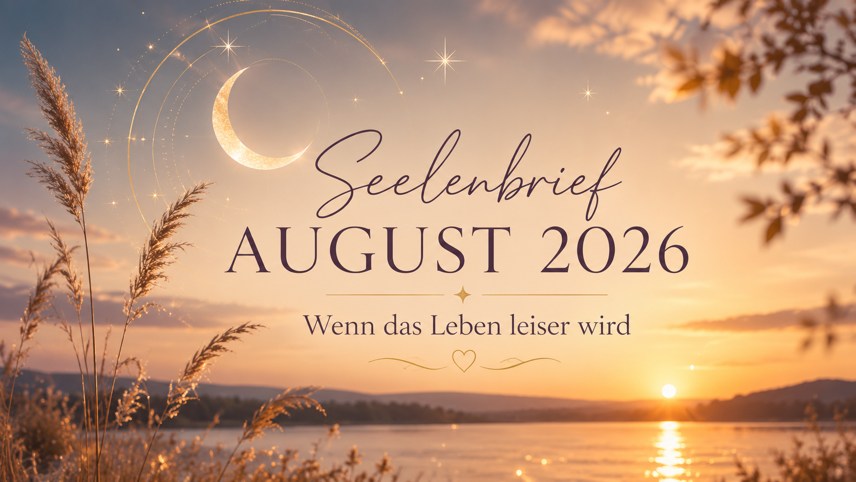 Titelbild zum Seelenbrief August 2026 mit Impulsen zu Neumond, Vollmond, Portaltagen und den Energien des Monats.