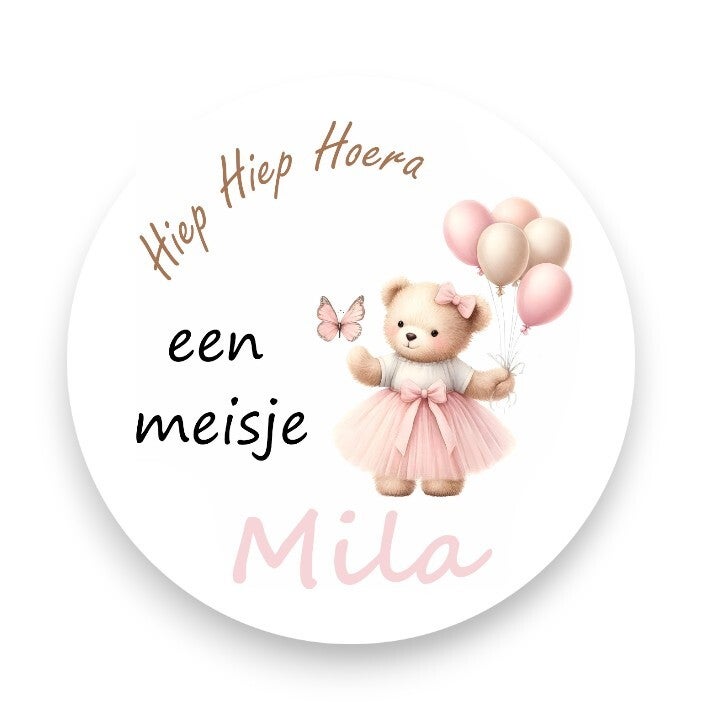 Stickers -  geboorte meisje/zusje - beertje met ballonnen