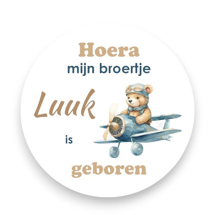 Stickers -  geboorte broertje - beertje in vliegtuig