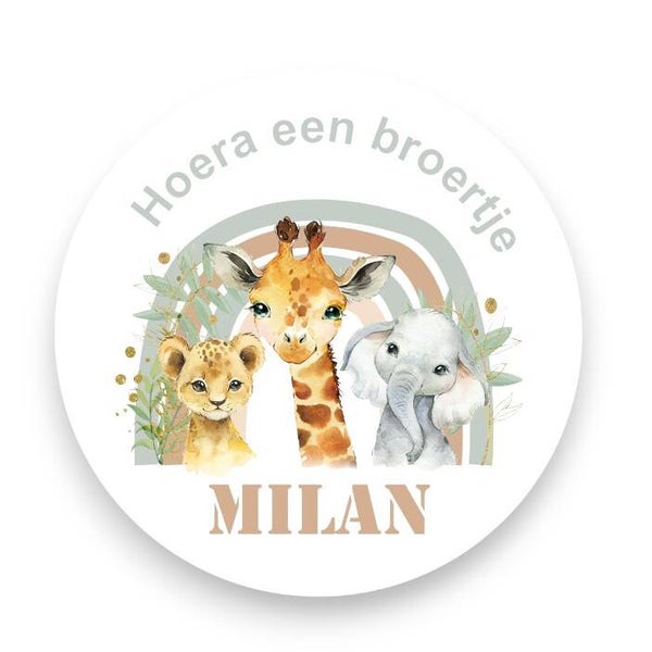 Stickers -  geboorte broertje/jongen - safari dieren - regenboog