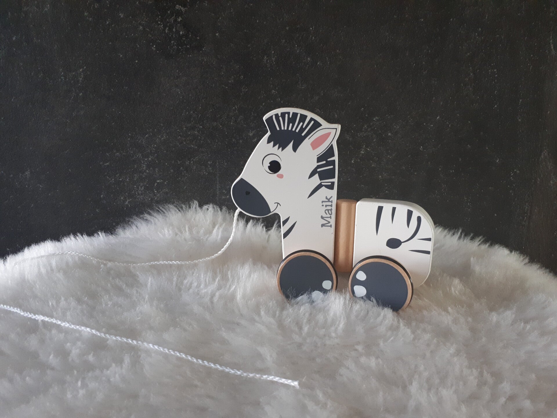 Houten trekfiguur zebra