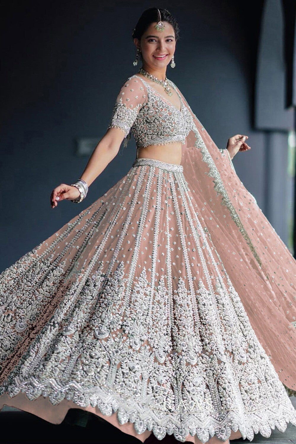 Light Beige Net Sequins Embroidered Cocktail And Wedding Saree