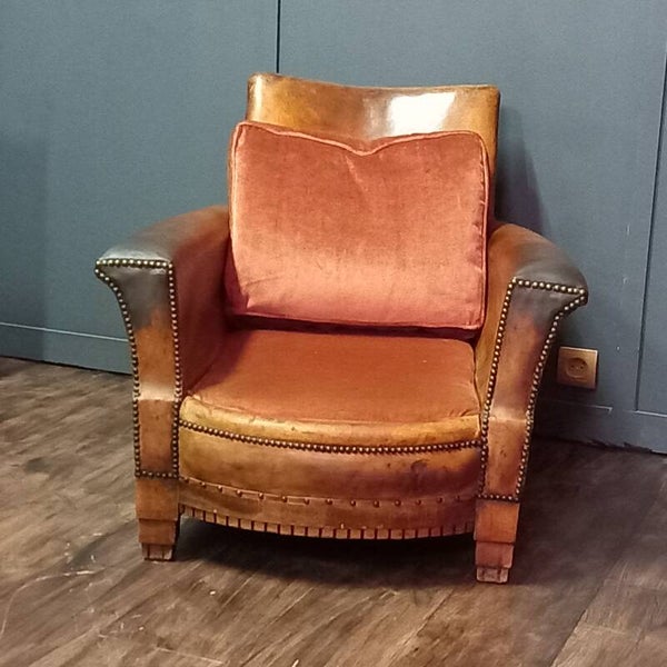 Franse Leren Fauteuil – Art Deco