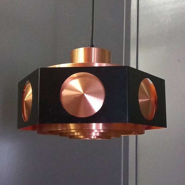 Vintage Space Age Koperen Plafondlamp Birger Hammerstad