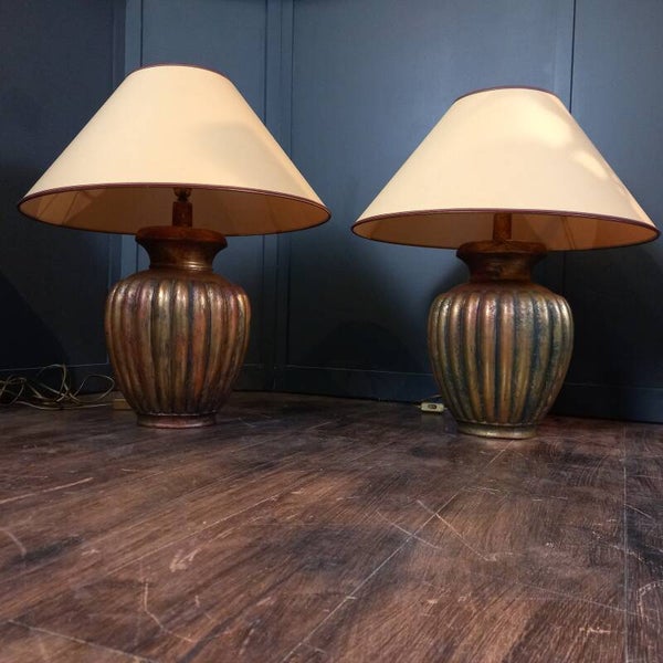 Vintage Hollywood Regency tafellampen in bladgoud