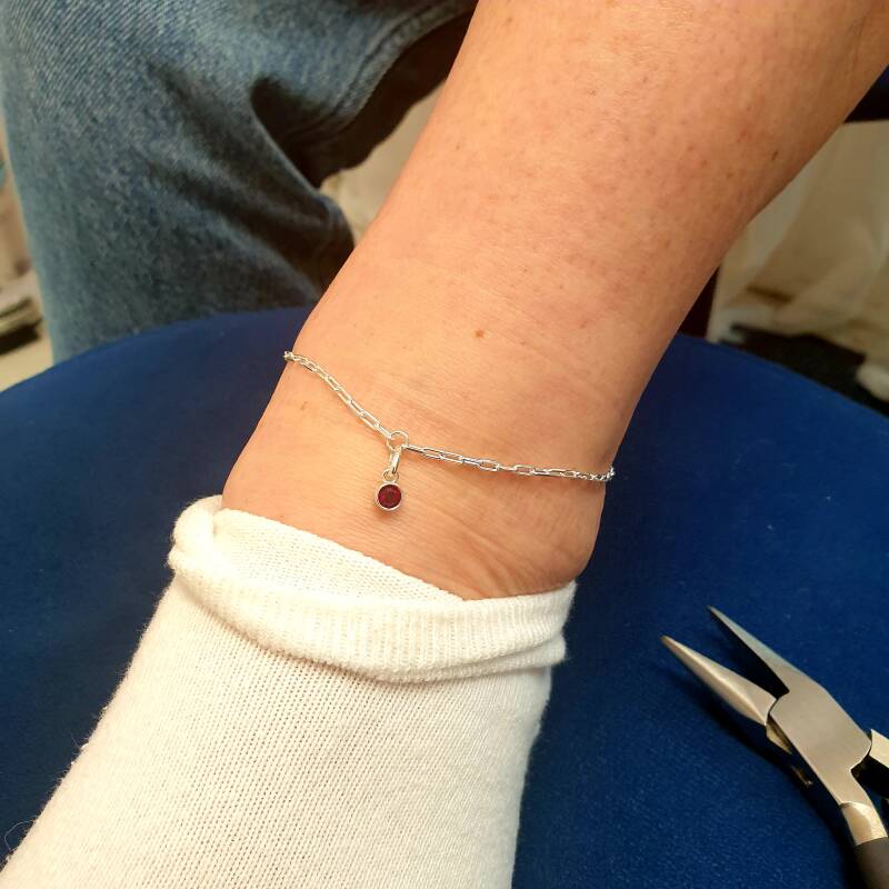 permanent anklet with birthstone