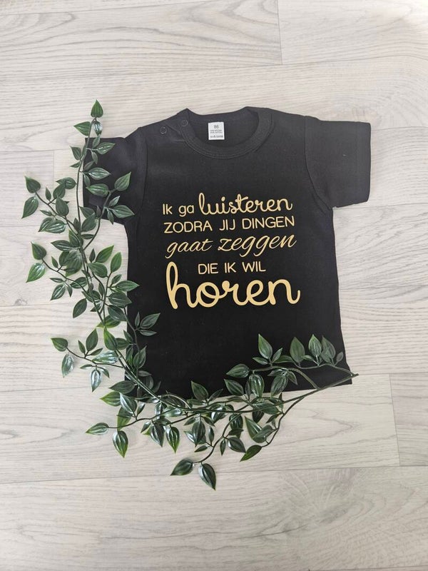 T-shirt | Ik ga luisteren (zwart/goud)