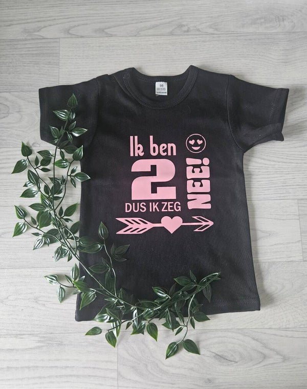 T-shirt | Ik ben 2 (zwart/roze)