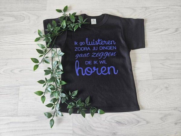 T-shirt | Ik ga luisteren (zwart/paars)