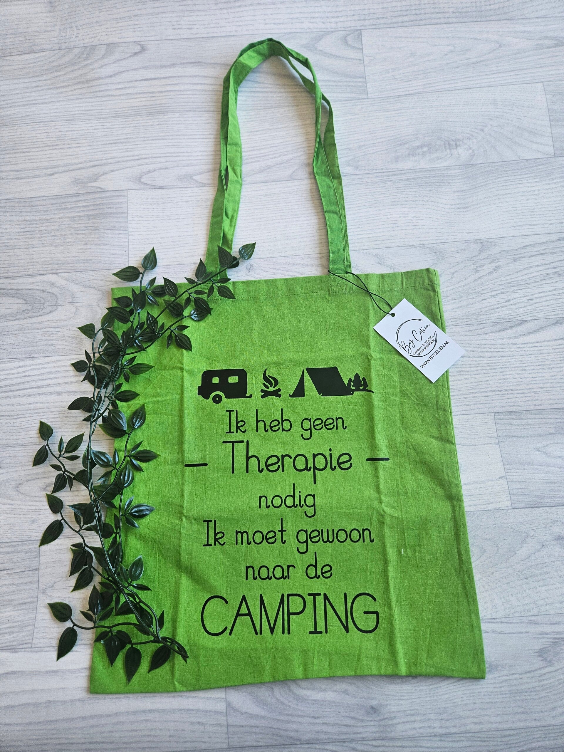 katoenen tas | Ik heb  gene therapie nodig (camping) (groen-zwart)