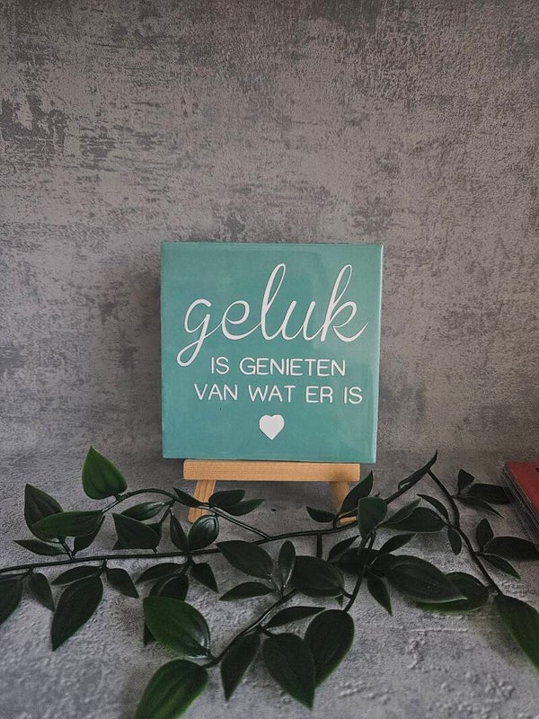 Tegeltje 10x10cm | Geluk is genieten van wat er is