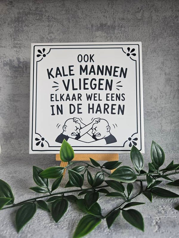 Tegeltje | Ook kale mannen vliegen elkaar wel eens in de haren