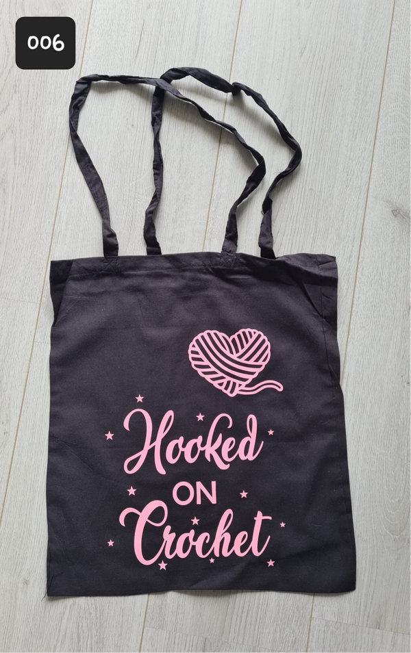 Katoenen tas | Hooked on Crochet (zwart-roze)