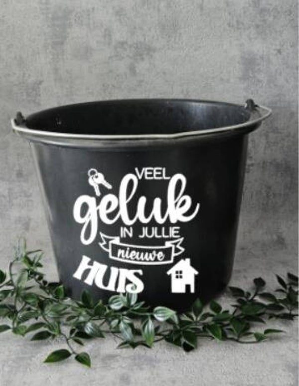Sticker emmer  | Veel geluk in jullie nieuwe huis