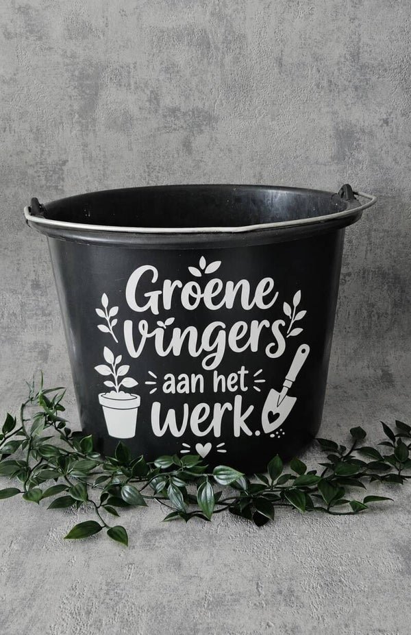 Sticker emmer | Groene vingers aan het werk