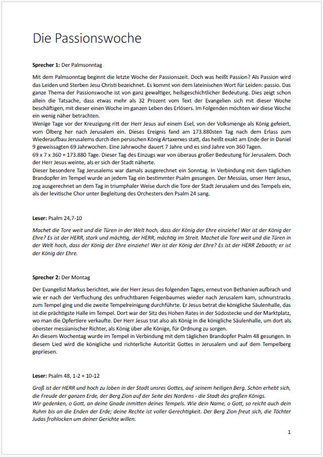 Sprechervortrag - Die Passionswoche