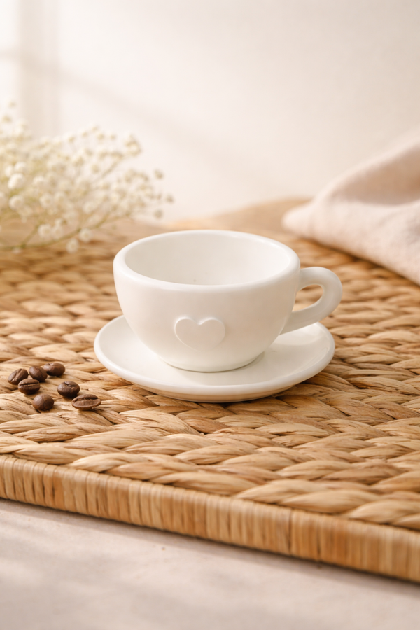Kaffeetasse mit Untersetzer  – Herzform